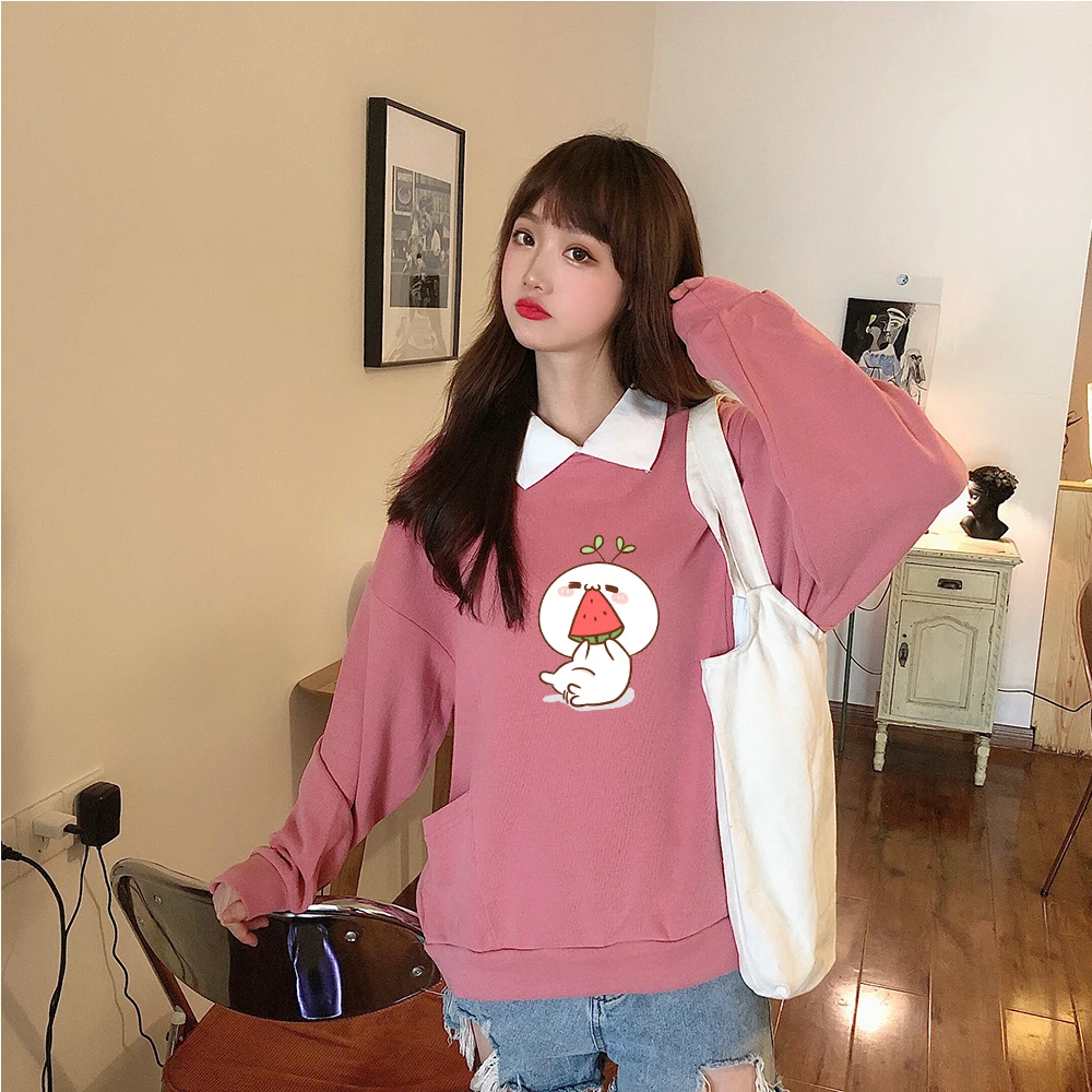 Милые женские толстовки в стиле пэчворк японская кавайная толстовка с