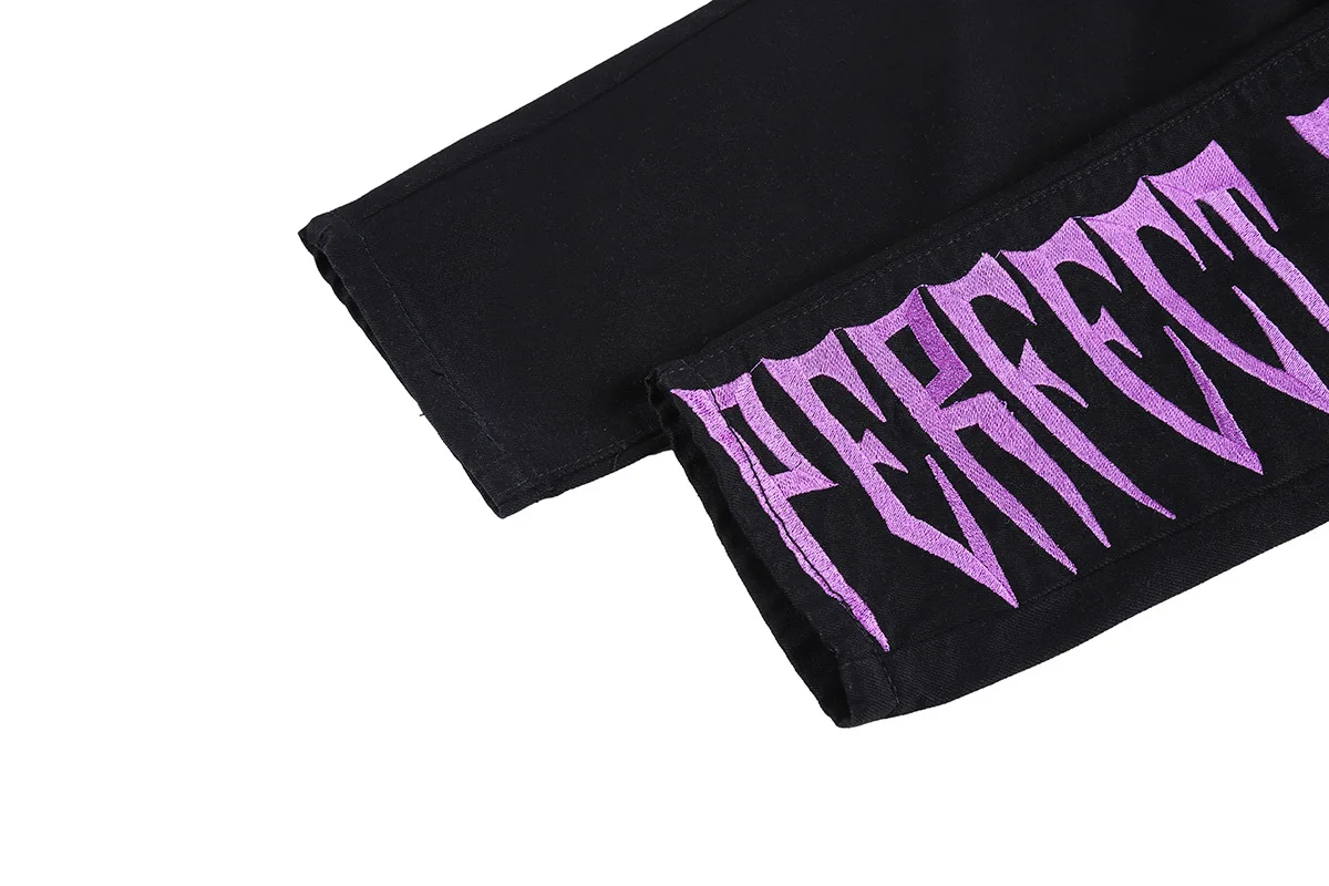 

American high fashion street hip hop black letter print small pants leg jeans men's