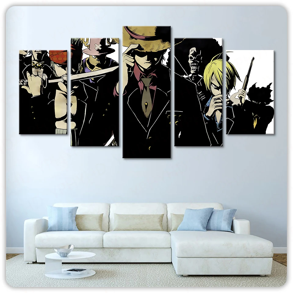 

Posters Prints Painting Wall Pictures Framework 5 Panel Animation One Piece Modular Canvas Art For Living Room Home Decor