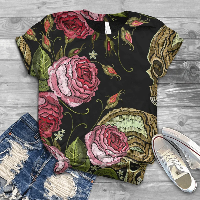 

2021 new summer Harajuku girl lady T-shirt street fashion trend cool European and American style top skull T-shirt