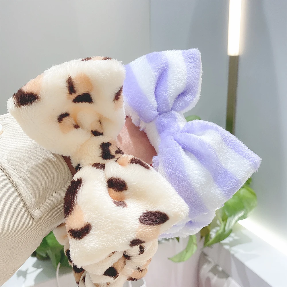 

New Leopard Soft Bow Wash Face Headbands For Women Girls make Up Coral Fleece Hairbands Hair Holder Headwear Hair Accessories