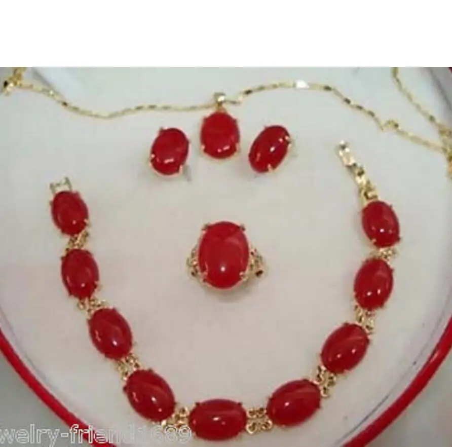 

Free Shipping Plated Red jade Bracelet earring Pendant Necklace Set Fashion Wedding Party Jewellery