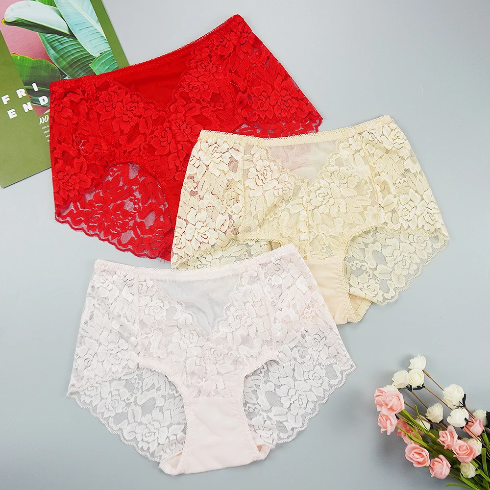 

2pcs/lots Lace Women Panties Sexy Underwear Translucent Briefs Hollow Fashion Mid Rise Women's Seamless Underpants Knickers
