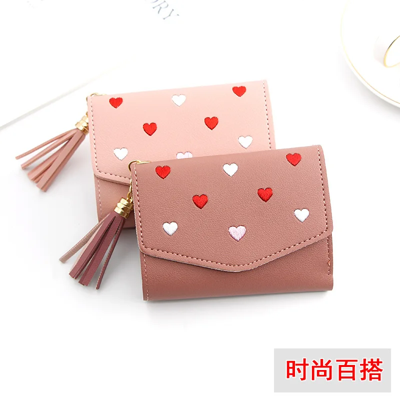 2020 Новый стиль корейский женский короткий кошелек. С вышивкой три сложения