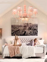 pink hollow flower chandeliers light girl romantic princess room nordic master bedroom lamps living room hanging lights fixtures