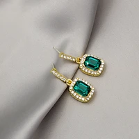 new trendy square drop earring green cubic zircon simple and elegant accessories versatile daily wear earrings for women