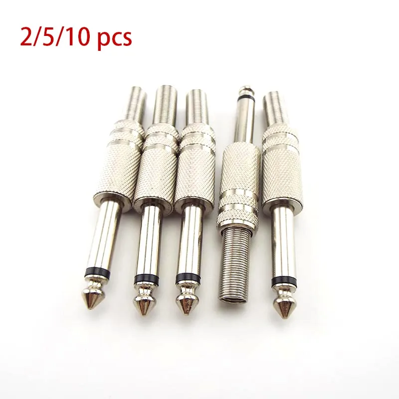 2/10pcs 6.35mm Male Mono channel Amplifier Plug adapter Connectors Monaural Jack Audio Cable Microphone accessories plugs