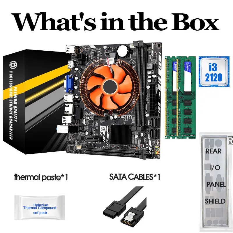 Комплект материнской платы H61M LGA 1155 с процессором I3-2120 и DDR3 2*2 ГБ 4 ОЗУ 1333 МГц Fan H61 |
