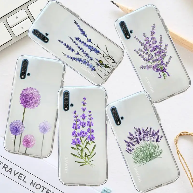 

Simple Lavender Purple Flowers Phone Case Transparent for Huawei honor P mate 40 20 30 10 50 i 9 x mate pro lite 8a