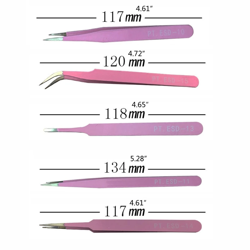 

6Pcs Anti-Static Stainless Steel Straight Curved Tip Tweezers Nippers Kit for Electronics Silicone Resin Jewelry Making