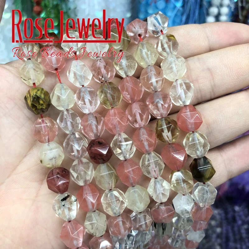 

Faceted Natural Watermelon Tourmaline Round Loose Beads Stone beads 8 10 mm 15" For Jewelry Making DIY Bracelet Accessories
