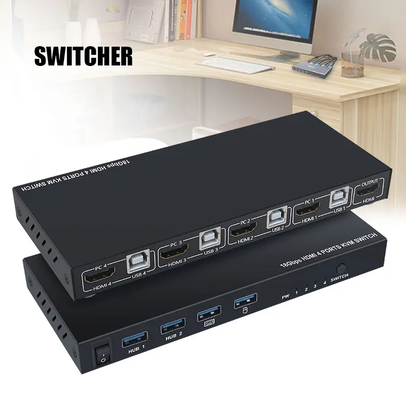 USB HDMI KVM переключатель коробка 4 порта 4K видео дисплей разветвитель для 2 PC Обмен