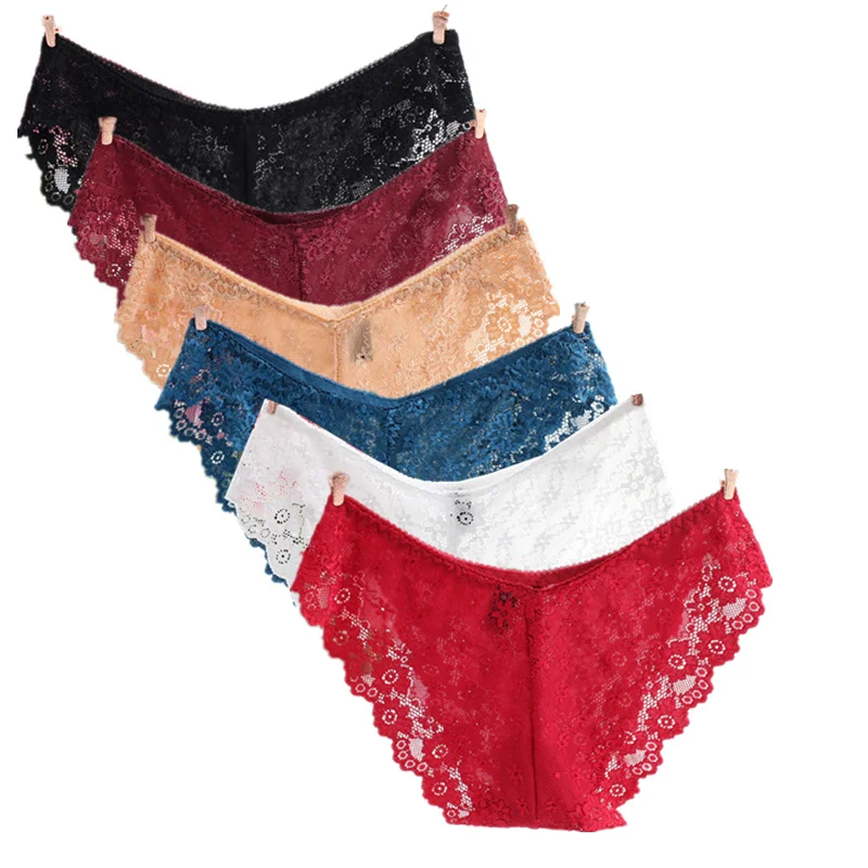 

3pcs/lot Sexy Lace Panties Clearance Women Briefs Hollow Underwear Low Rise Lady Underpants Flower Shorts Transparent Panty