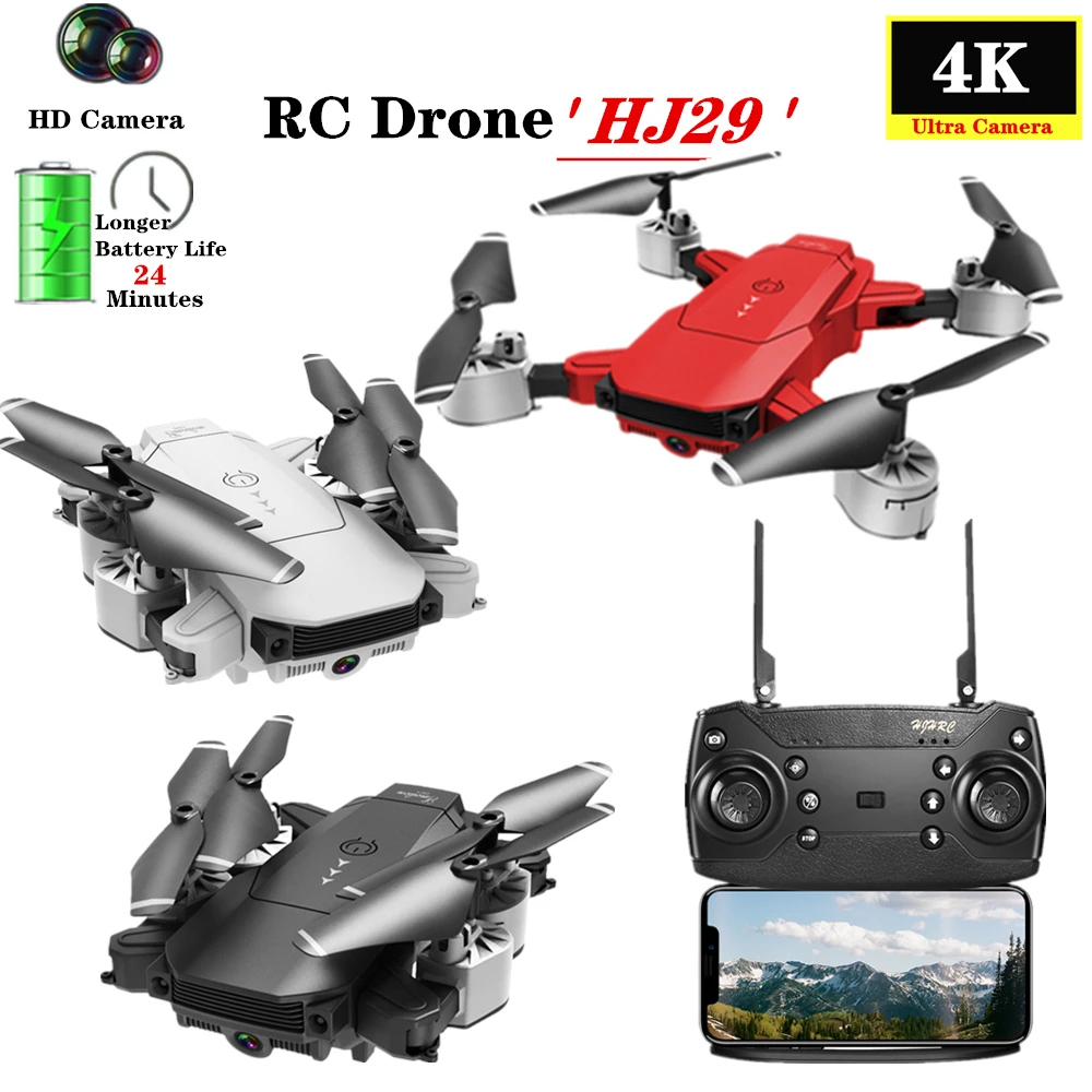 Радиоуправляемый Дрон HJ29 4K Wi Fi FPV камера 24 мин Время полета квадрокоптер батарея