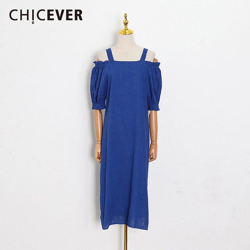 

Женское платье с открытыми плечами CHICEVER, свободное Повседневное платье с рукавами-фонариками и вырезом лодочкой на весну 2020