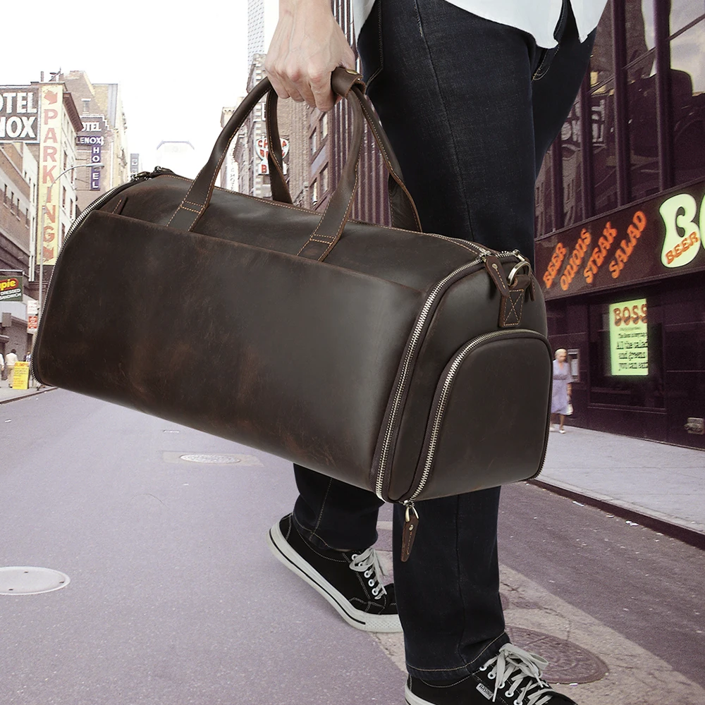 JOYIR Men Genuine Leather Travel Bag Travel Tote Big Weekend Bag Man Duffle Bag Suitcase Vintage Large Capacity Luggage Bag Male