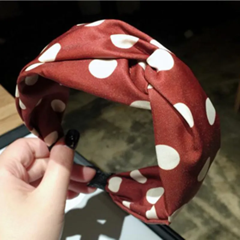 

Big Polka Dots Print Headband for Women Hair Accessories Retro Headdress Wide Head Band Adults Headwear Ladies Cross Headband