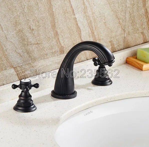 

Basin Faucets Black Oil Rubbed Bronze Bathroom Sink Faucet Double Cross Handle 3 Hole Bathbasin Deck Mount Mixer Taps Lnf079