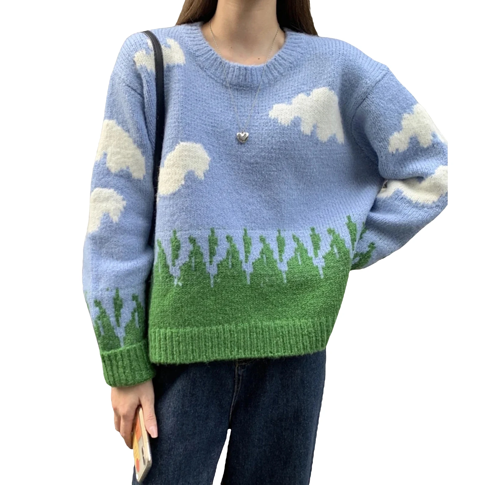 Женские свободные свитера с круглым вырезом теплый и мягкий Повседневный