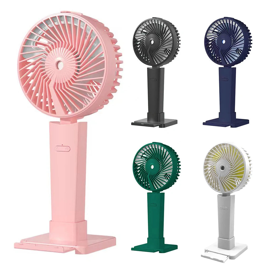 

New Q68 Spray Humidifier Air-Cooled Fan With LED Light Replenishing Water Cold Air Mute Handheld Mobile Phone Holder Fan