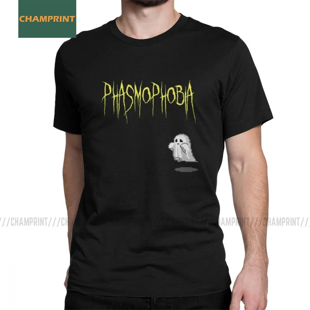 

Phasmophobia T-Shirts Men Hunting Ghost Game Halloween Phobia Scary Horror Leisure Cotton Tees Short Sleeve T Shirt Plus Size