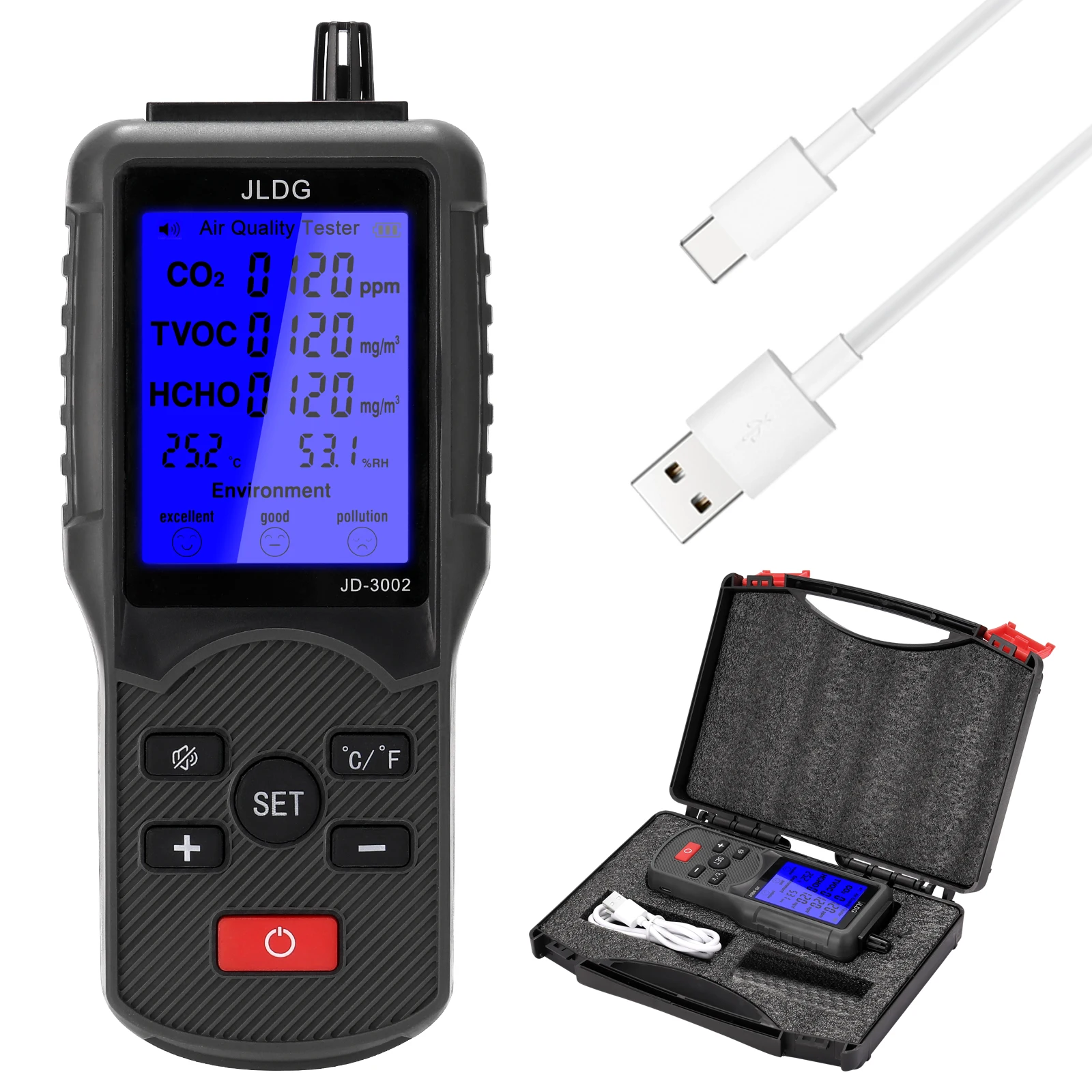 

Multifunctional Air Quality Tester CO2 TVOC Meter Temperature Humidity Measuring Device Carbon Dioxide Monitor WIth LCD Screen