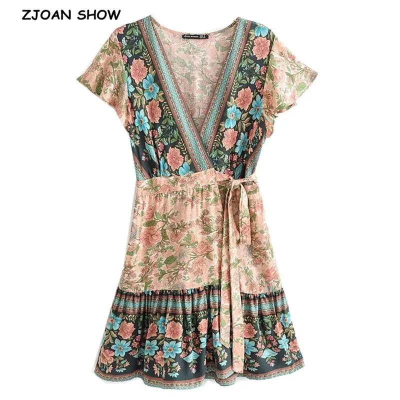 Женское богемное платье с запахом Короткое облегающее V-образным вырезом