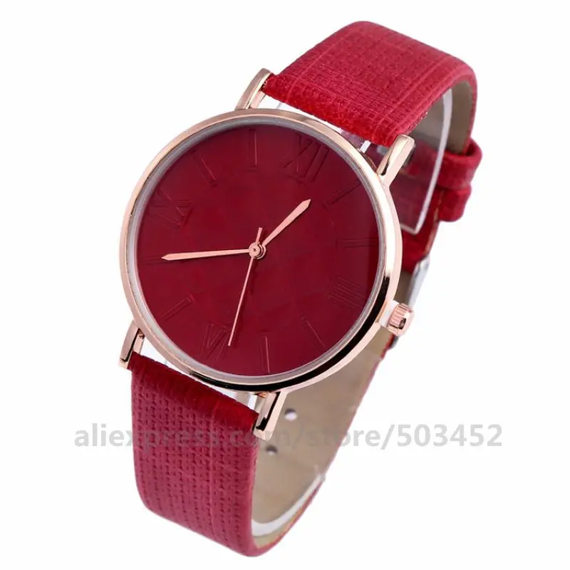large red 100 шт/партия, без логотипа, Римский циферблат, пара часов, холщовые женские часы с ремешком, розовое золото, классические модные наручные часы - Цвет: large red