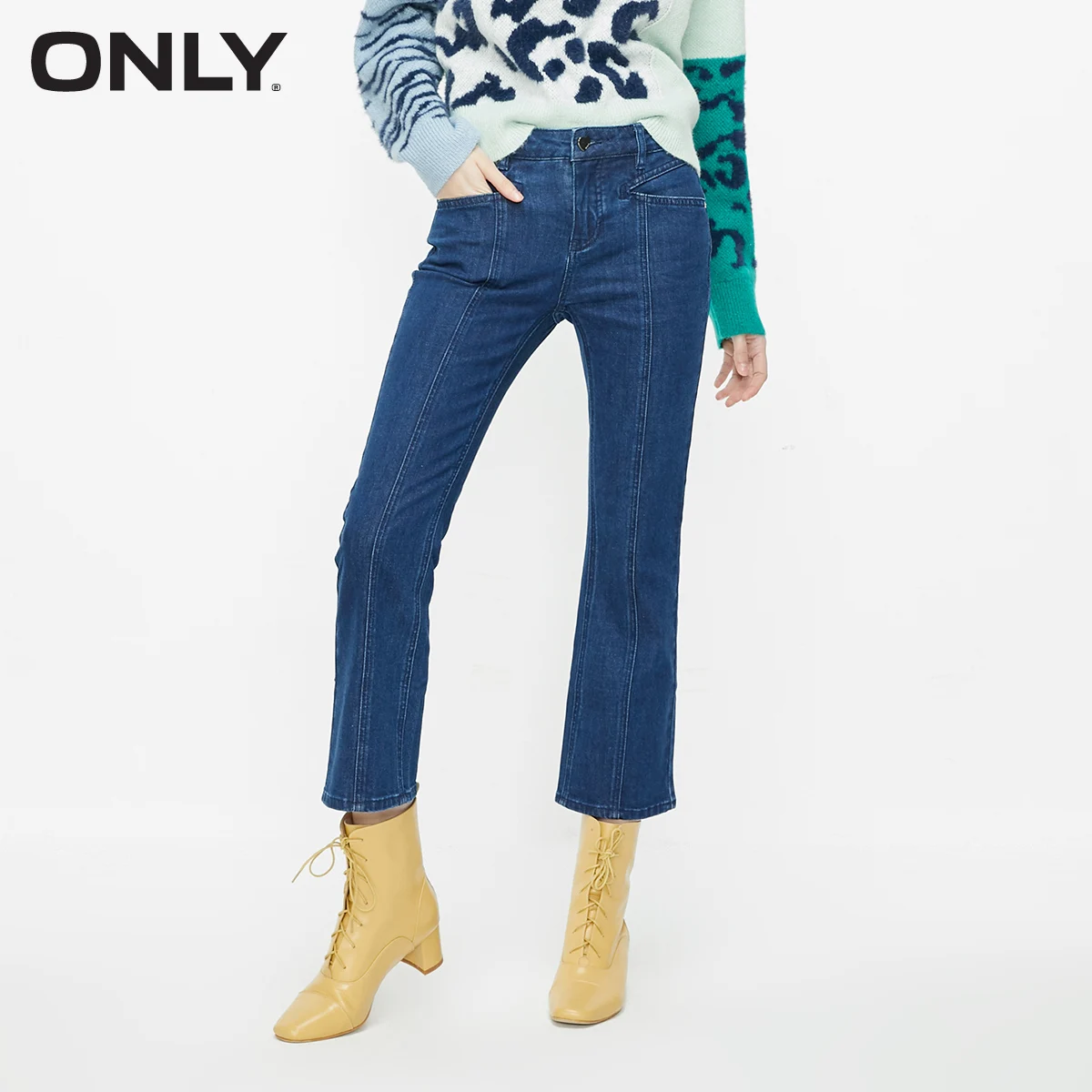 

ONLY 2020 autumn new bootcut split slim nine-point jeans women | 120149509