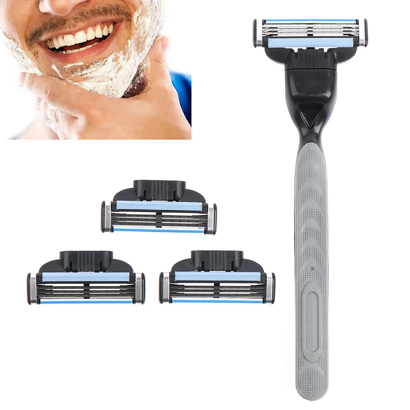 4 шт. лезвие бритвы с 1 ручка кассеты для бритья Для мужчин уход за кожей лица Слои