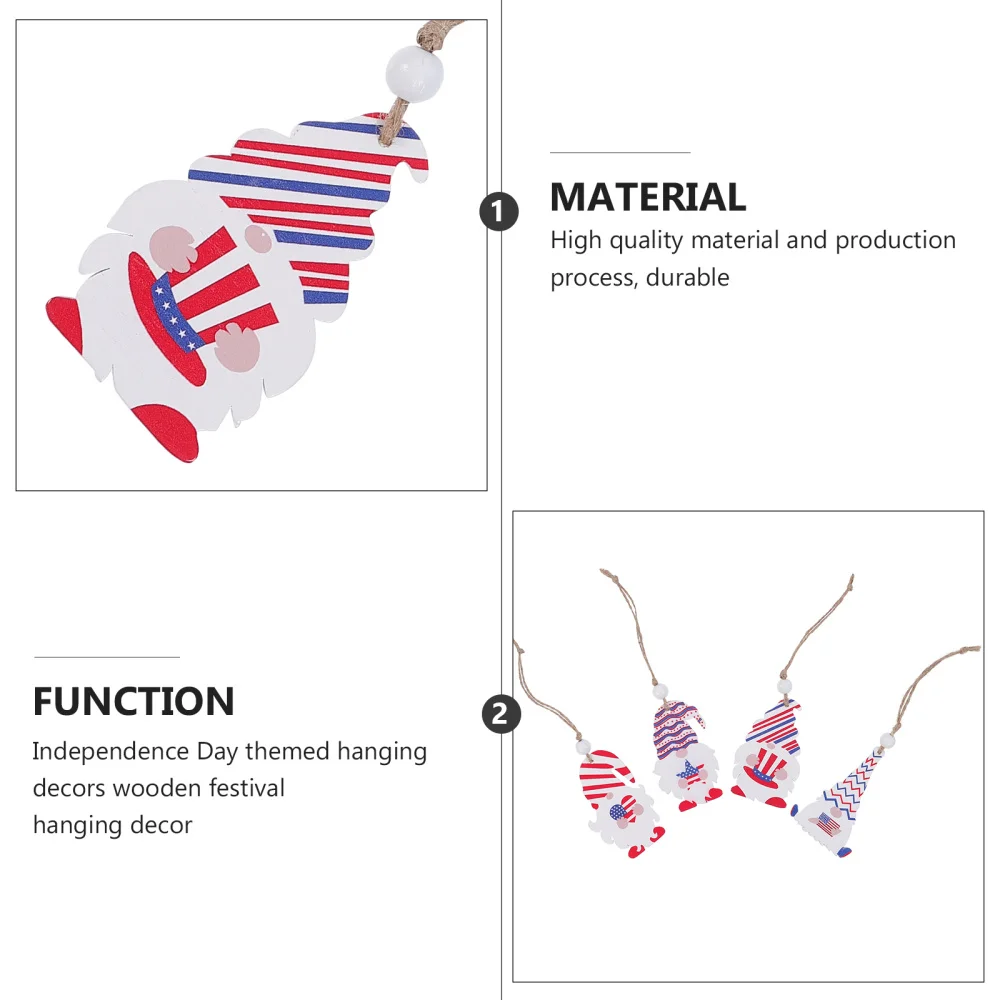 

4pcs Wooden Festival Hanging Decors Independence Day Themed Hanging Decors