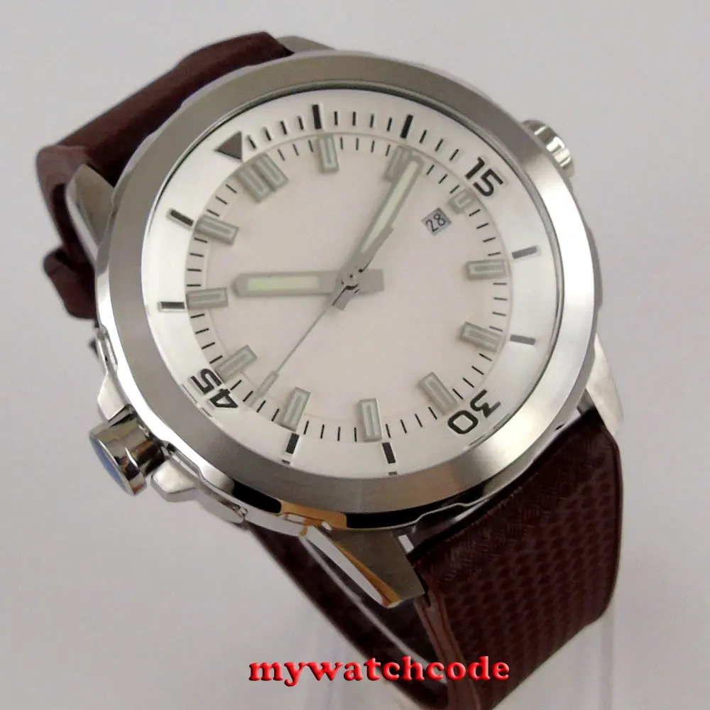 45 мм CORGUET белый циферблат Дата две короны автоматическое движение автоматические