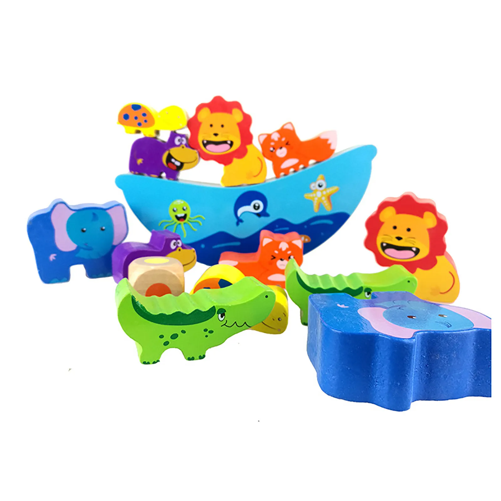 

Wooden Animals Montessori Wooden Animal Balance Block Board Games Toy Dinosaur Educational Stacking High Building Block Wood Toy