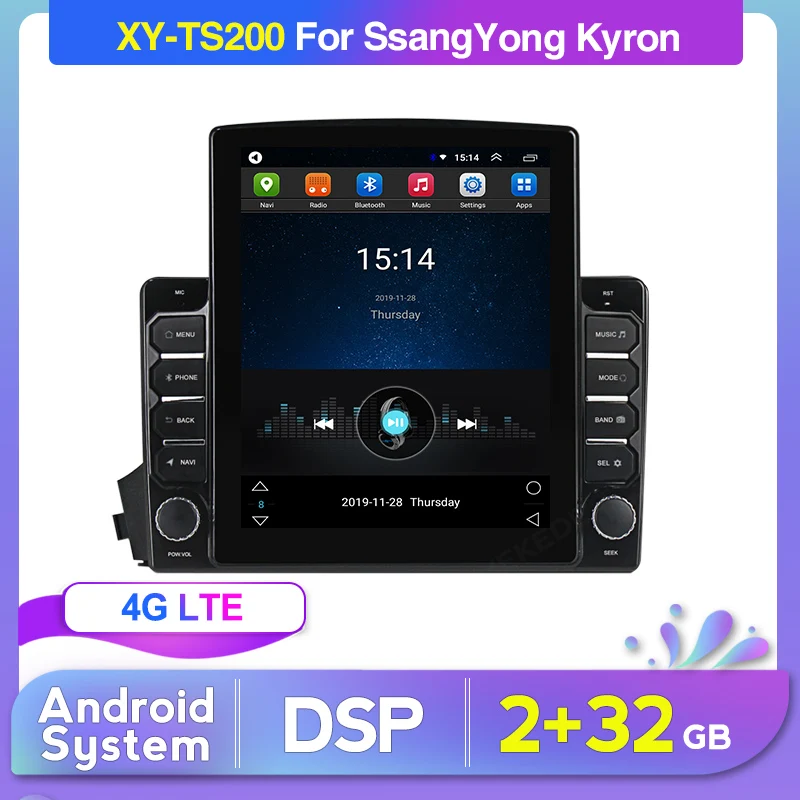 Автомагнитола на Android для Ssang yong Ssangyong Actyon Kyron 4G Wi-Fi Bluetooth GPS-навигация поддержка