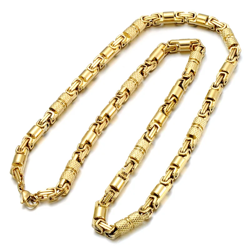 

6mm HipHop Punk Gold Color Rock Bike Biker Necklace Heavy Men's Women Stainless Steel Byzantine Chain Necklace Jewelry Gifts