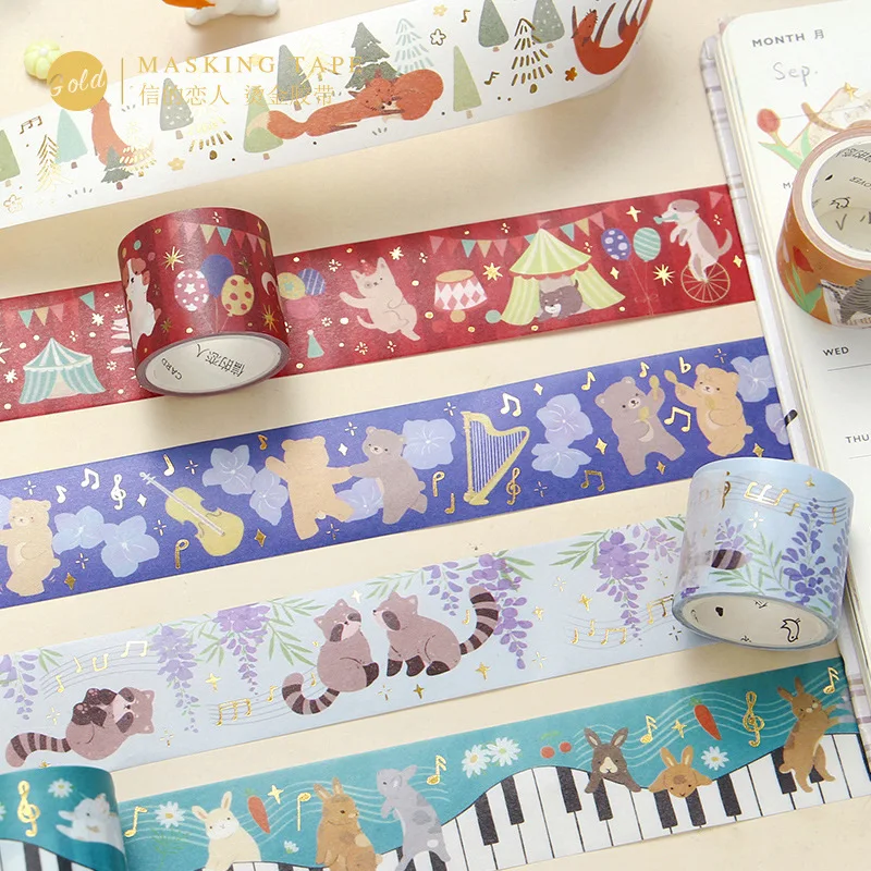 

Bronzing Washi Decorative Adhesive Tape Cute Collage Cartoon Masking Washi Tape Diy Scrapbooking Sticker Japanese Stationery