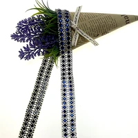 1 yard blue silver hot fix rhinestone glass ribbon crystal motif lace trim tape decorative shoes bridal dress accessories yy063