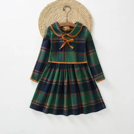 

Foreign Trade 2021 Spring Fall Girls Cotton Long Sleeve Dress Children's Plaid Dresses Kids Lovely Pleated One Piece Clothes X83