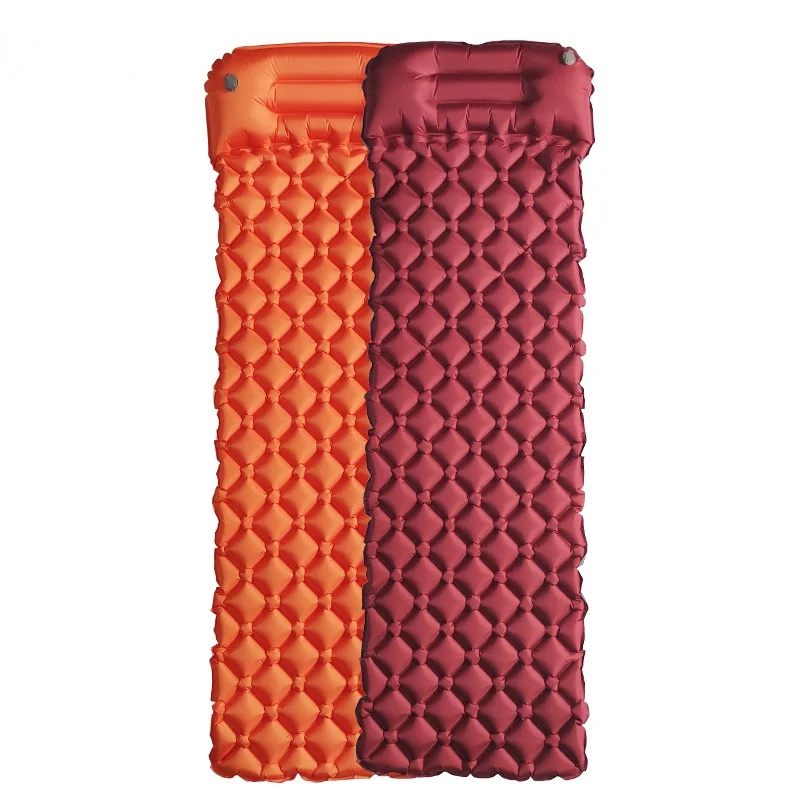 Outdoor Camping Tpu with Pillow Diamond-Shaped Inflatable Moisture-proof Cushion Single Ultra-Light Beach Mat Burgundy Mat