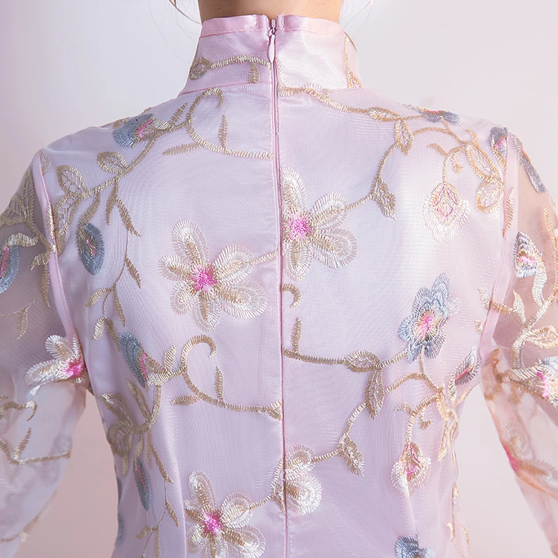 Комплект из 2 предметов платье Чонсам с вышивкой для вечеринки розовое подружки