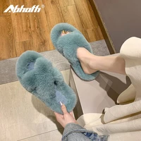abhoth women slippers light comfortable women shoes keep warm fluffy slippers cozy faux fur cross floor slides flat flip flops