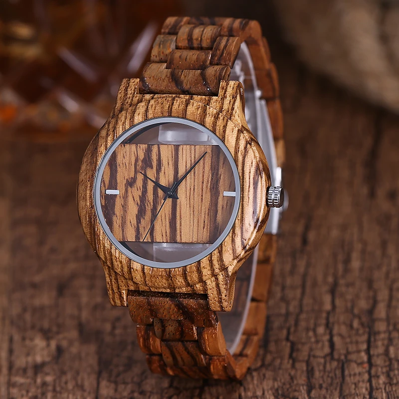 

Retro Creative Wood Watch Men Hollow Transparent Dial Full Natural Wooden Band Fashion Quartz WristWatch relogio masculino Gift