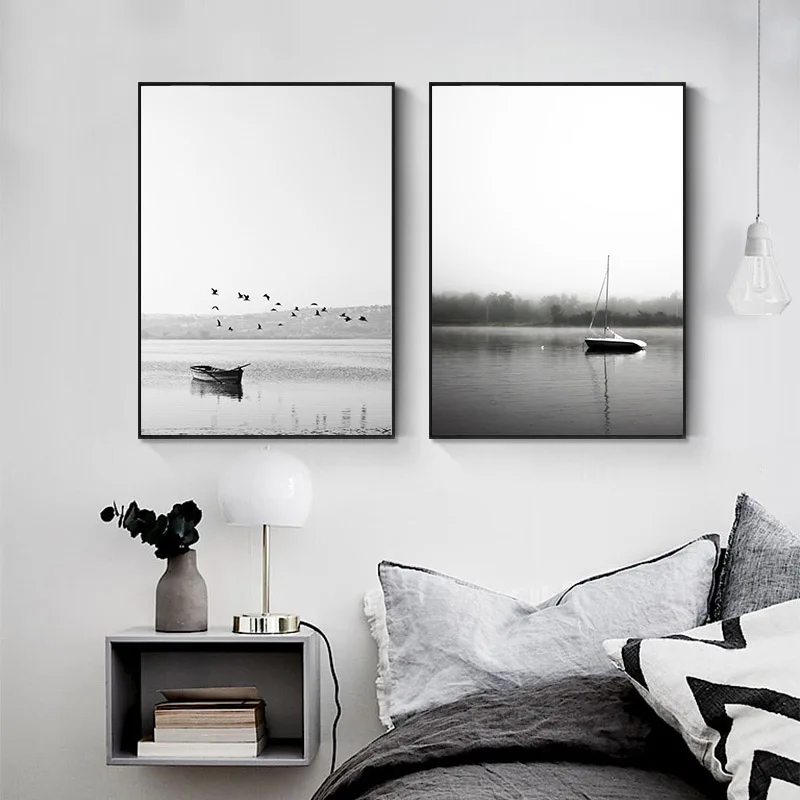 Скандинавский черный и белый постер пейзаж холст скандинавский принт леопард