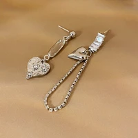 2021 new fashion shiny crystal senior drop earrings long tassel contracted metal heart asymmetric fresh trend women earrings