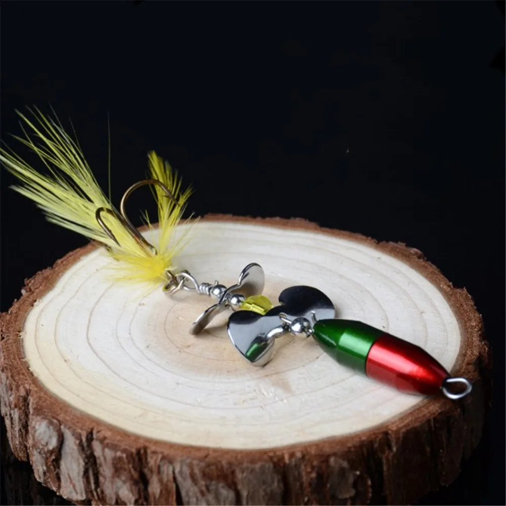 

1pcs Rotating Spinner Sequins Fishing Lure 10g/7cm Wobbler Bait with Feather Fishing Tackle for Bass Trout Perch Pike