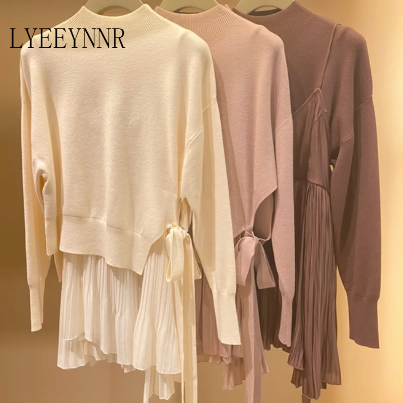 

LYEEYNNR Bandage Lace Up Long Sleeve Sweater Women Solid Color Turtleneck Pullover Jumpers Japan Style Office Ladies Pull Femme