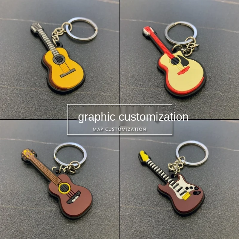 

Keychain custom musical instrument silicone guitar pvc soft rubber keychain cartoon small gift gift key chain pendant