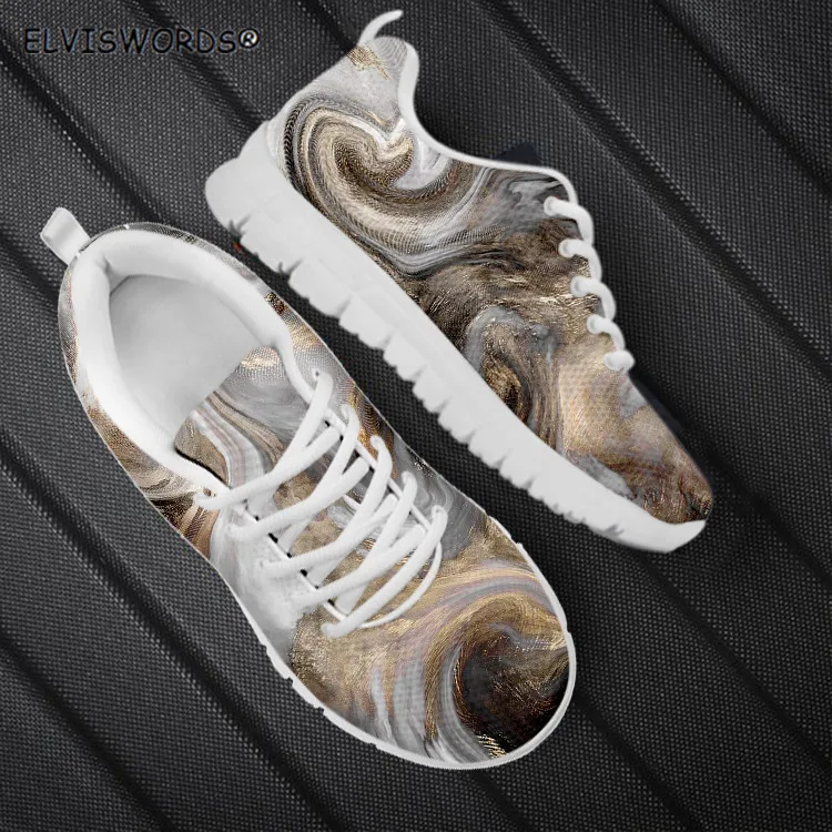 

ELVISWORDS Marble Abstract Artwork Texture Agate Print Breathable Sneakers for Women Stylish Female's Hiking Sports Shoes Casual