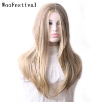 woodfestival high temperature fiber synthetic hair cosplay wigs for women long straight wig female ombre blonde pink brown green
