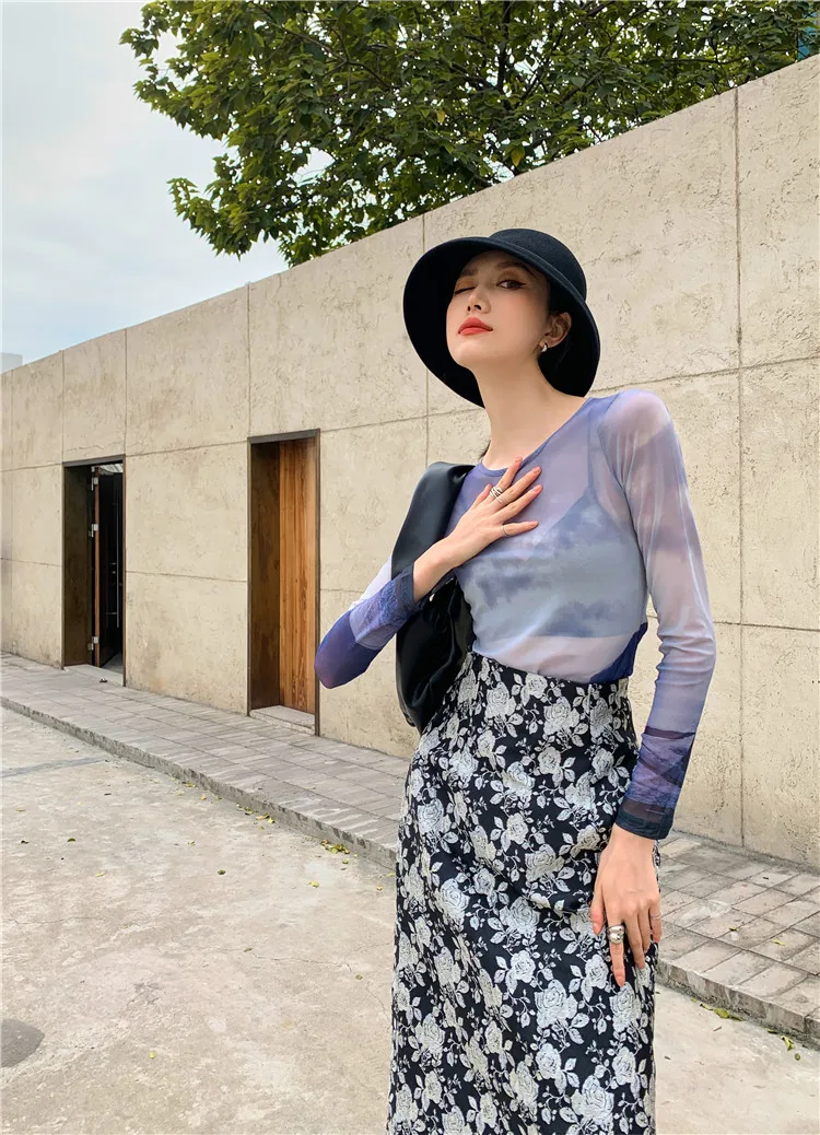 

CHEERART Jacquard Bodycon Long Skirt Women 2020 High Waist Rose Floral Print Black Ladies Midi Skirt Korean Fashion Clothing